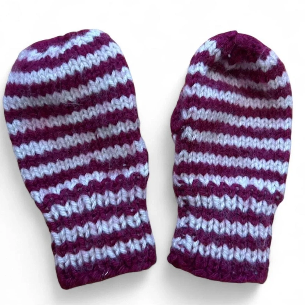 Striped Red & White Kids Mittens